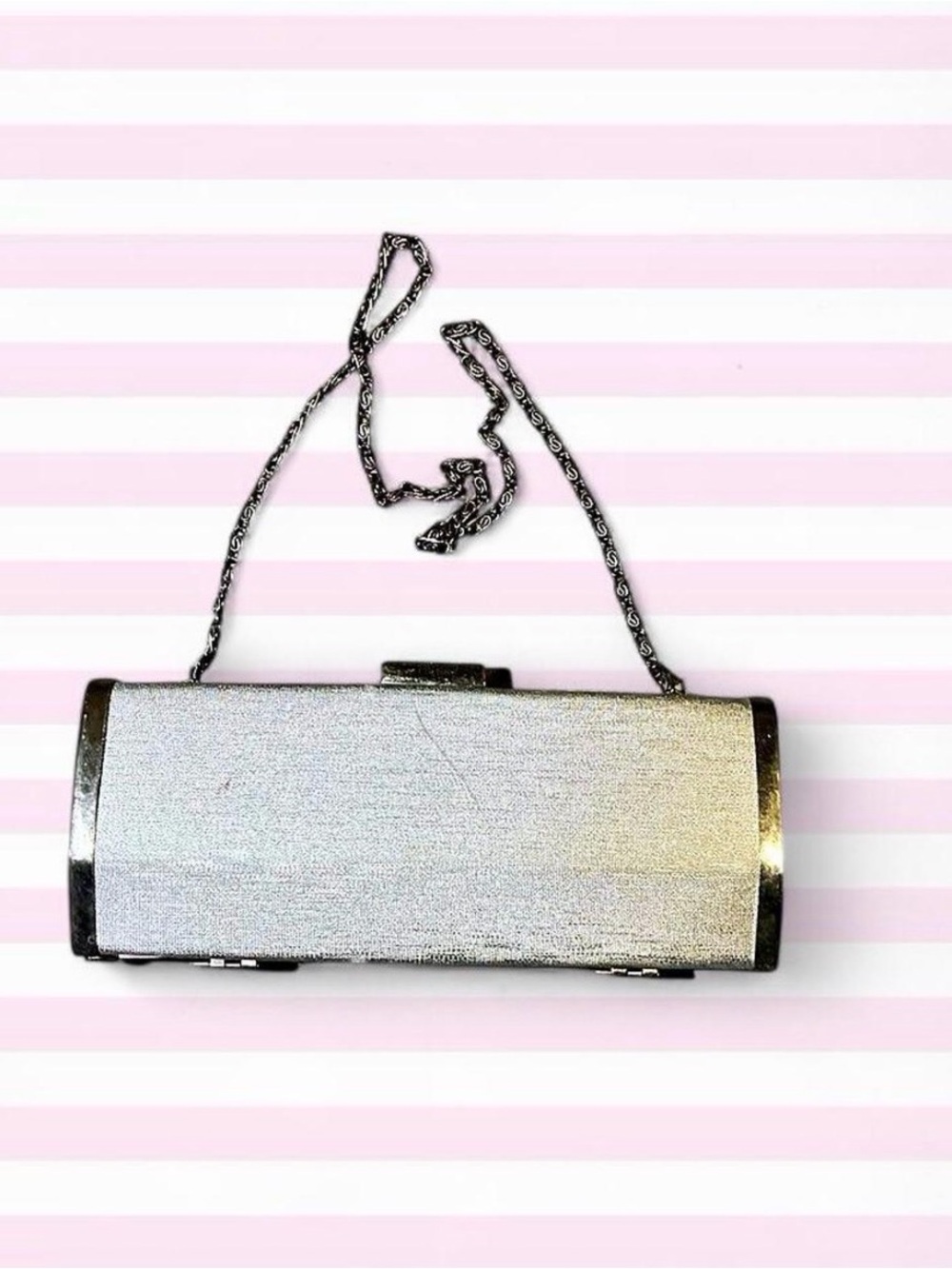 Silver Metallic Evening Clutch with Chain Strap